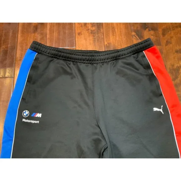 Puma BMW M Motorsport MT7 Black Track Pants Blue & Red Side Stripes, Sz XXL NWT
